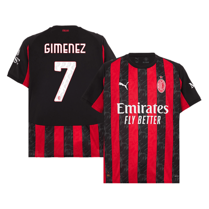 Camiseta de fútbol del AC Milan número 7, local, temporada 2025/26, roja y negra, de Giménez.