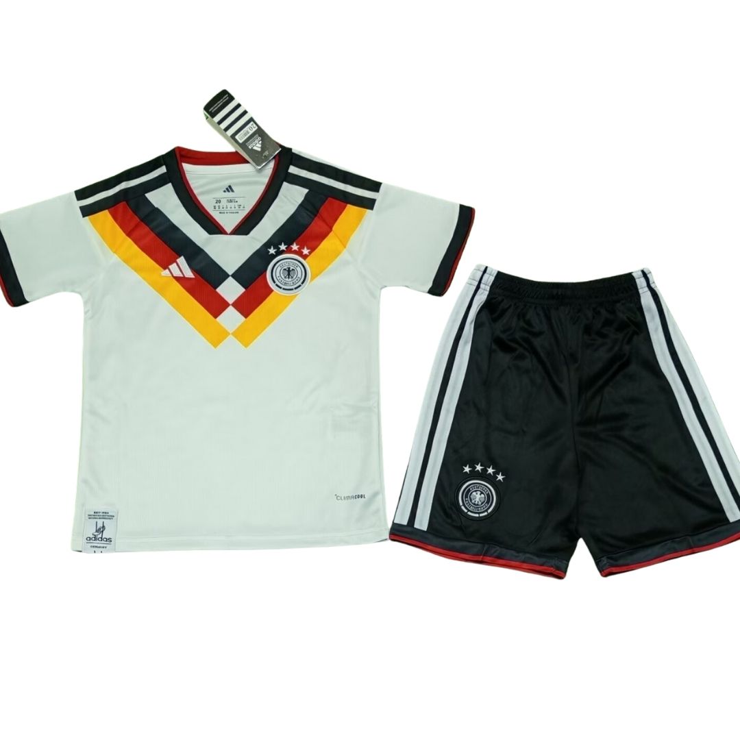 Conjunto de camiseta y pantalón corto de la selección alemana para niños, ideal para la Copa Mundial de la FIFA 2026.