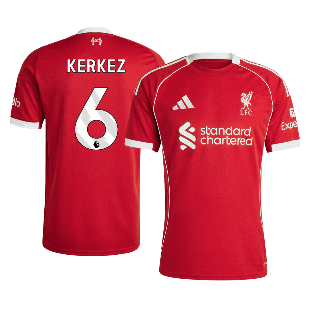 Camiseta de fútbol del Liverpool KERKEZ #6, local, temporada 2025/26