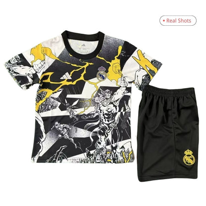 Kid's Real Madrid Marvel Warm Up Jersey Kit 2025/26 Black&White