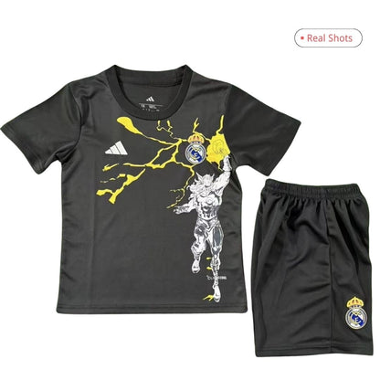 Kid's Real Madrid Marvel Warm Up Jersey Kit 2025/26 Black