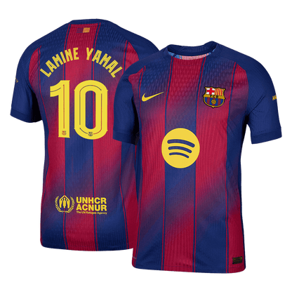 Camiseta de Lamine Yamal nº 10 del Barcelona, ​​versión jugador local, temporada 2025/26 - Champions League