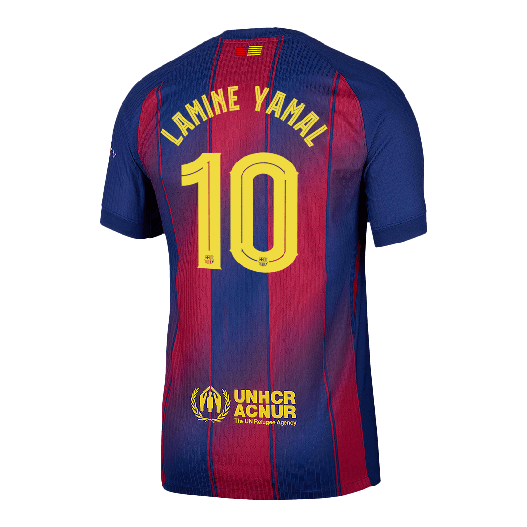 Camiseta de Lamine Yamal nº 10 del Barcelona, ​​versión jugador local, temporada 2025/26 - Champions League