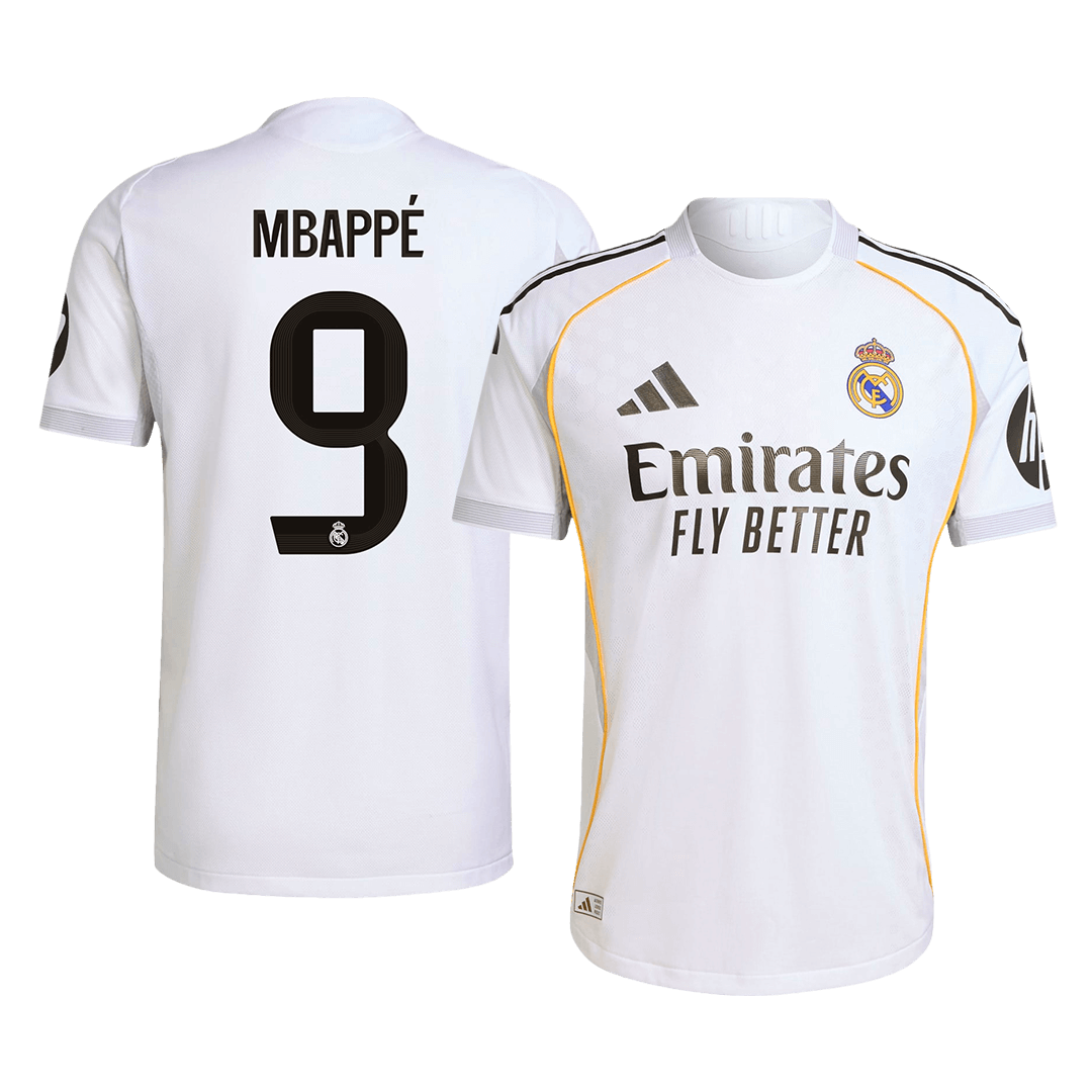 Camiseta de fútbol de MBAPPÉ #9 Real Madrid, versión jugador local, temporada 2025/26, blanca