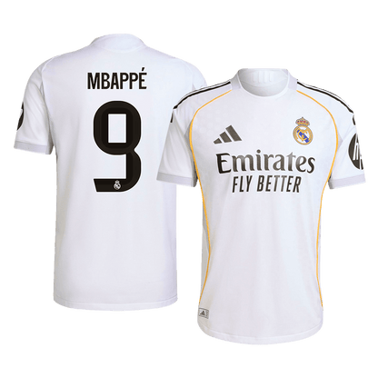 Camiseta de fútbol de MBAPPÉ #9 Real Madrid, versión jugador local, temporada 2025/26, blanca