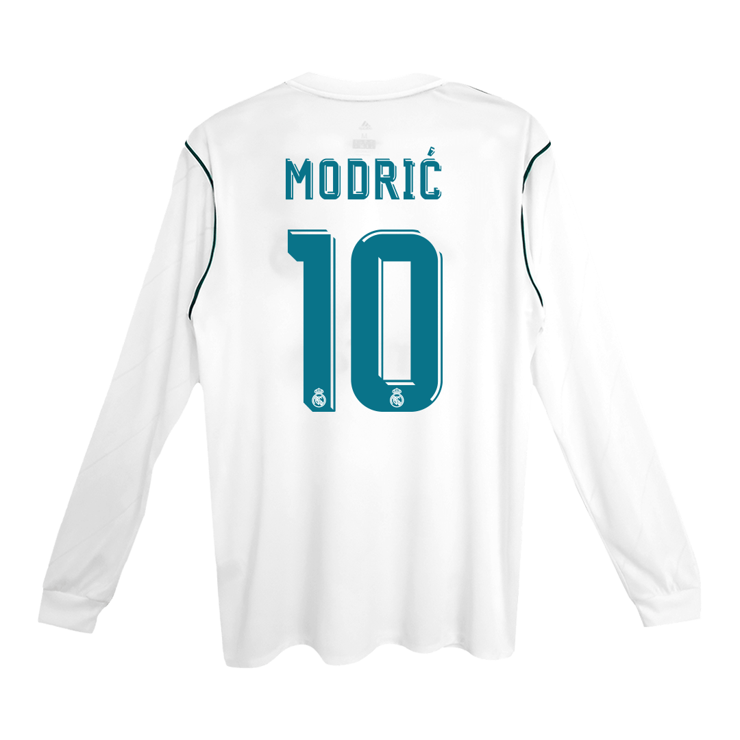 Camiseta de fútbol de manga larga MODRIĆ #10 Retro 2017/18 Real Madrid Local