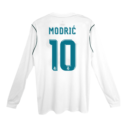 Camiseta de fútbol de manga larga MODRIĆ #10 Retro 2017/18 Real Madrid Local
