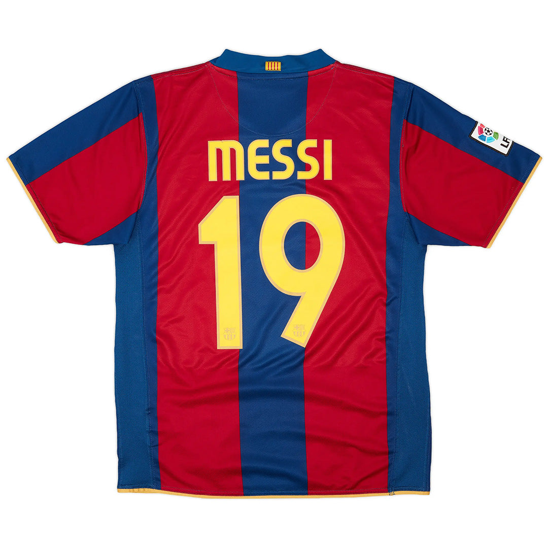 Maillot de football rétro domicile Messi #19 Barcelone 2007/08