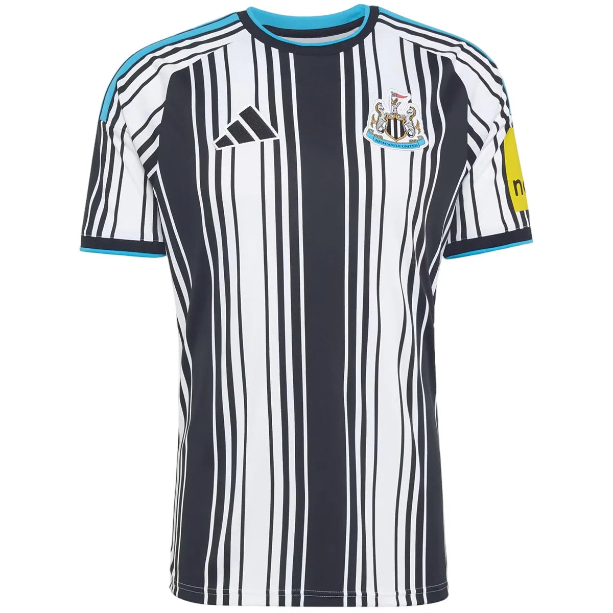 Camiseta de fútbol del Newcastle United, versión jugador, local, temporada 2025/26, blanca y negra.