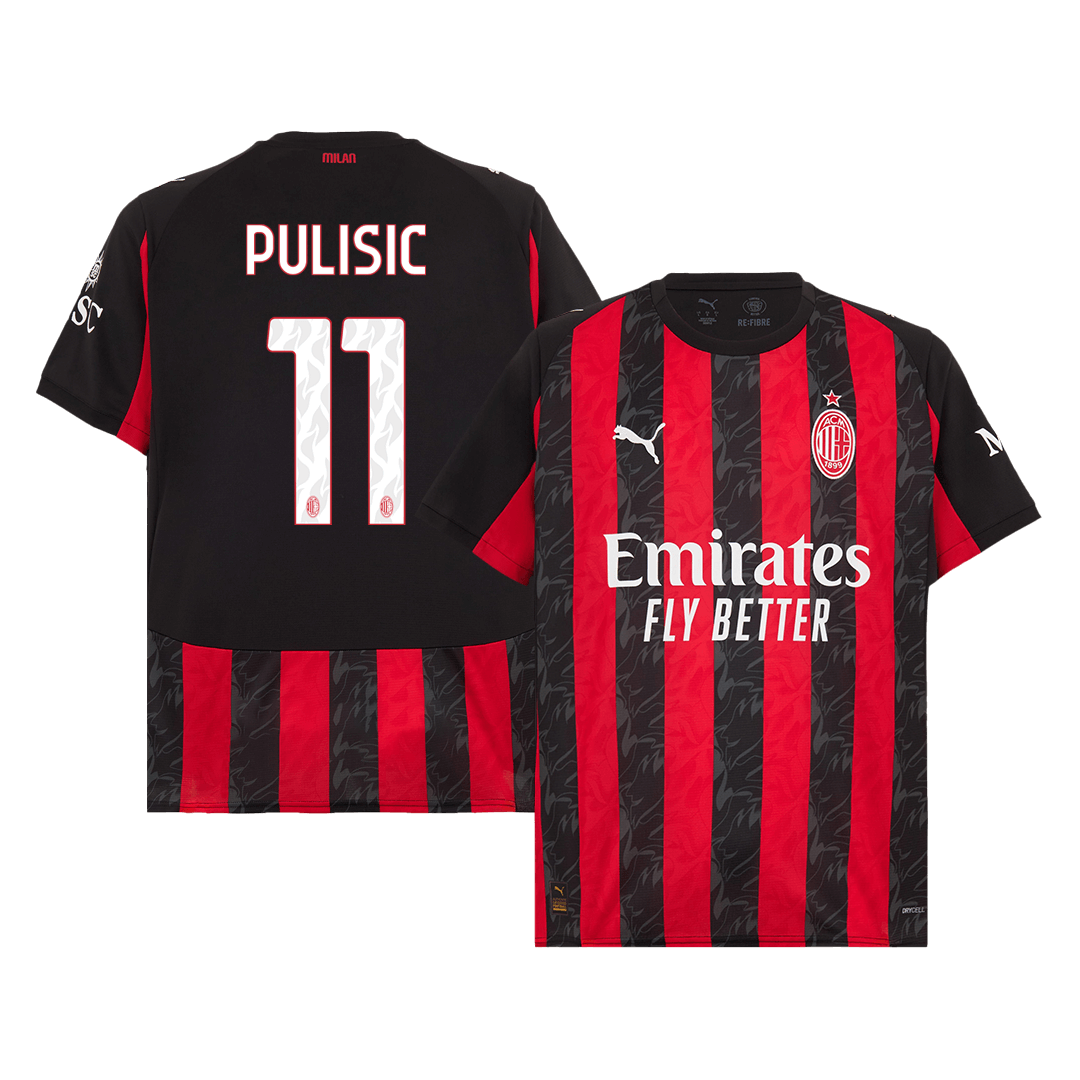 Camiseta de fútbol del AC Milan número 11, local, temporada 2025/26, roja y negra.
