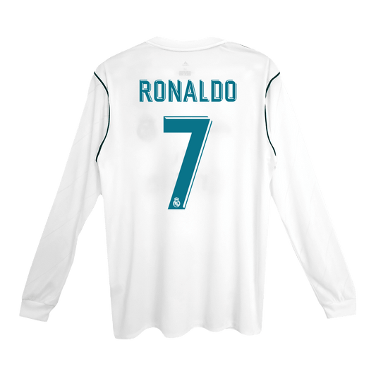 RONALDO #7 Real Madrid 2017/18 Home Long Sleeve Retro Soccer Jersey