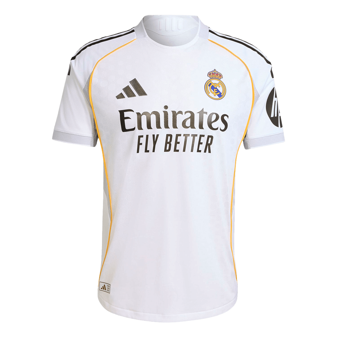 Camiseta de fútbol del Real Madrid, versión jugador local, número 5, temporada 2025/26, blanca, de Bellingham.