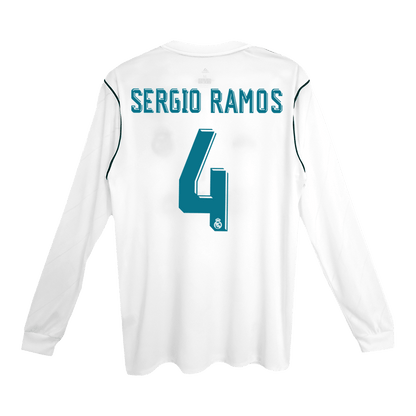 Camiseta de fútbol de manga larga local del Real Madrid 2017/18 retro de Sergio Ramos #4