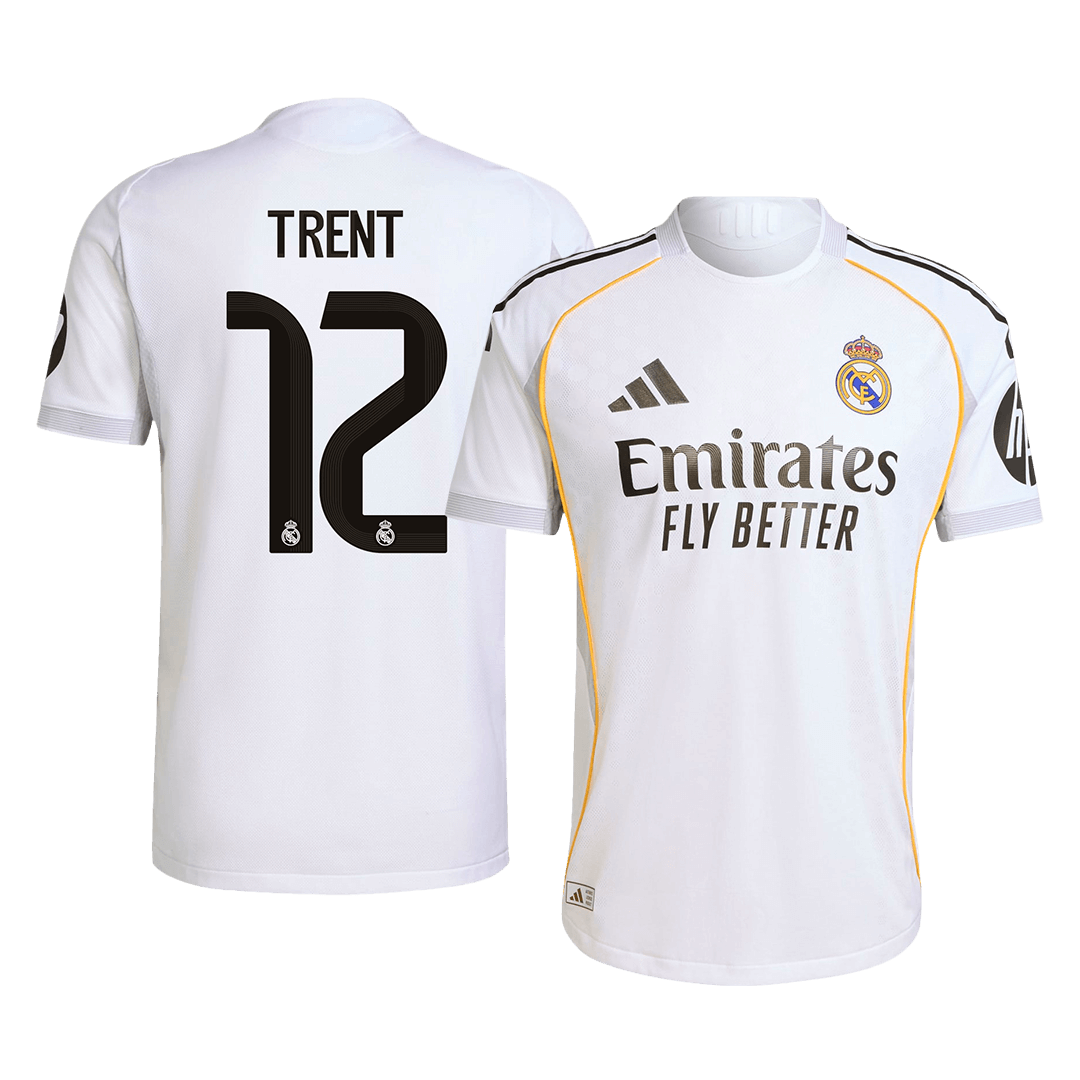Camiseta de fútbol TRENT #12 Real Madrid, versión jugador local, temporada 2025/26, blanca