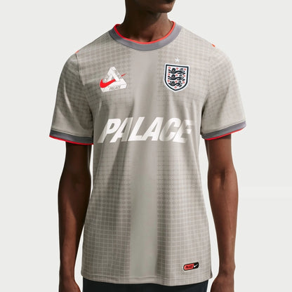 Three Lions x Palace 2026 Soccer Jersey Pewter Grey Bright Crimson with logo