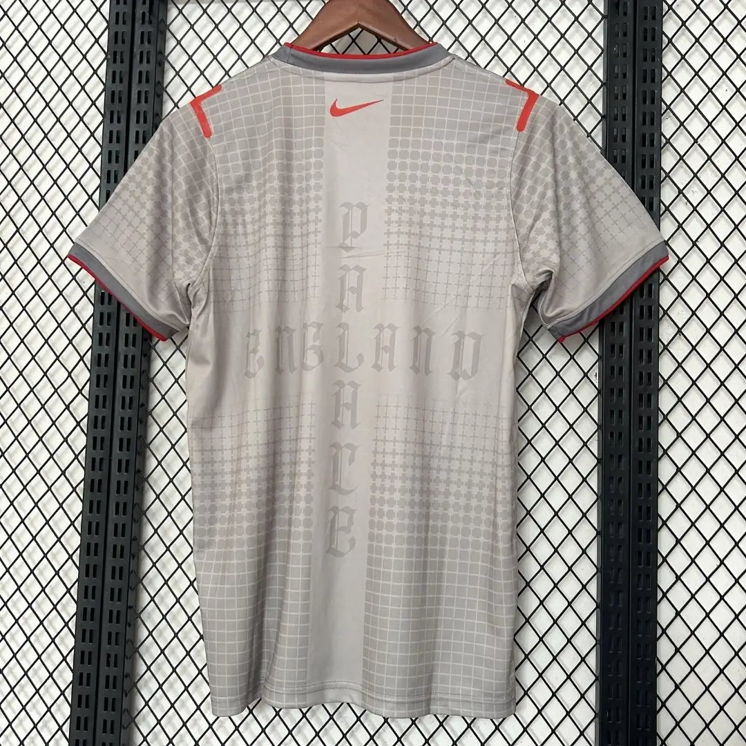 Three Lions x Palace 2026 Soccer Jersey Pewter Grey Bright Crimson with logo