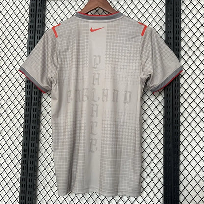 Three Lions x Palace 2026 Soccer Jersey Pewter Grey Bright Crimson with logo
