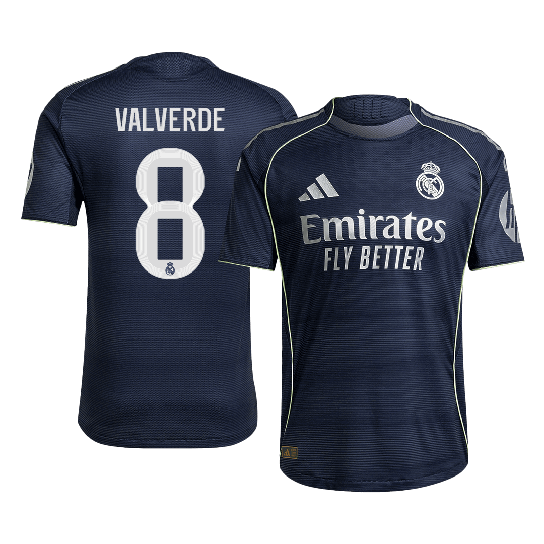 Camiseta de fútbol de visitante del Real Madrid, versión jugador, número 8, de Valveverde, temporada 2025/26