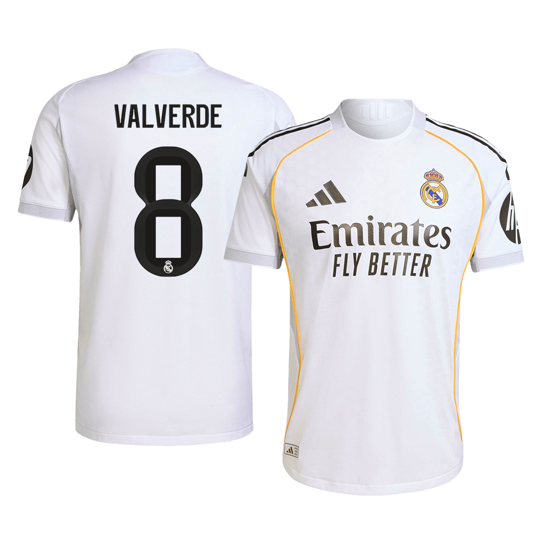 Camiseta de fútbol de Valverde nº 8 del Real Madrid, versión jugador local, temporada 2025/26