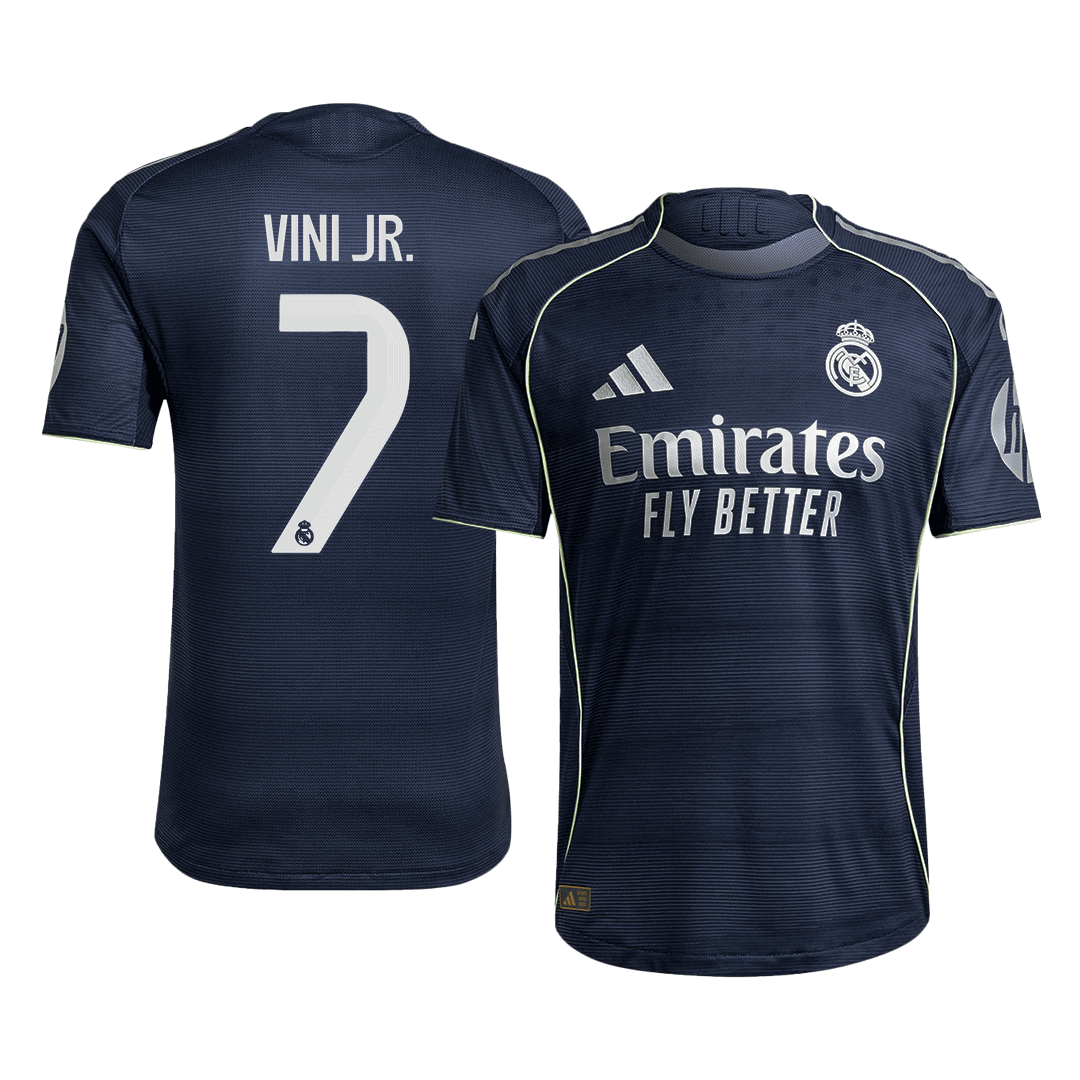 Camiseta de fútbol de VINI JR. #7 Real Madrid, versión visitante, temporada 2025/26