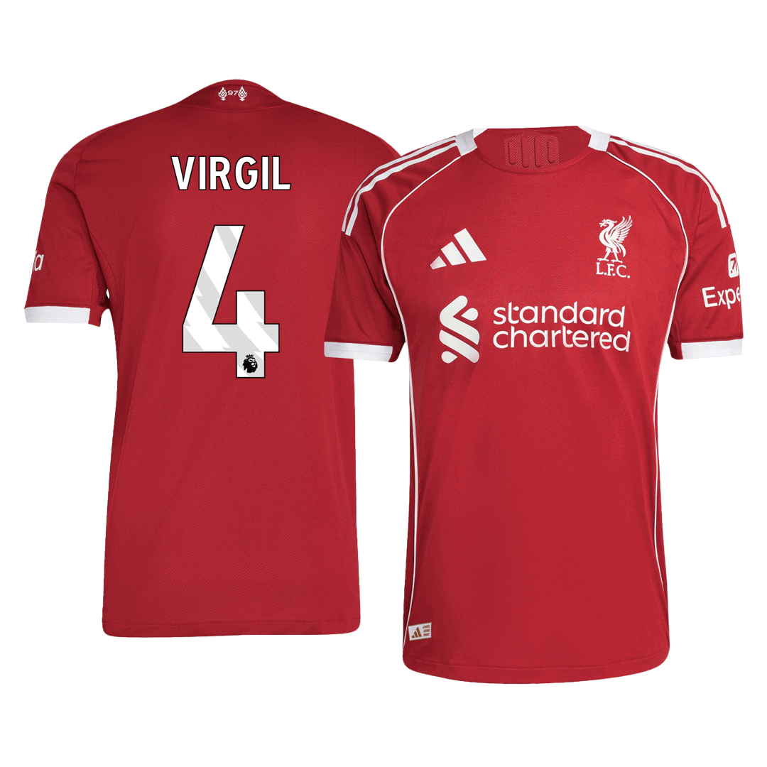 Camiseta de fútbol VIRGIL #4 Liverpool, versión jugador local, temporada 2025/26