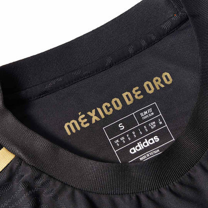 Mexico Third Away Player Version Long Sleeve Soccer Jersey 2025 Black - Gold Cup