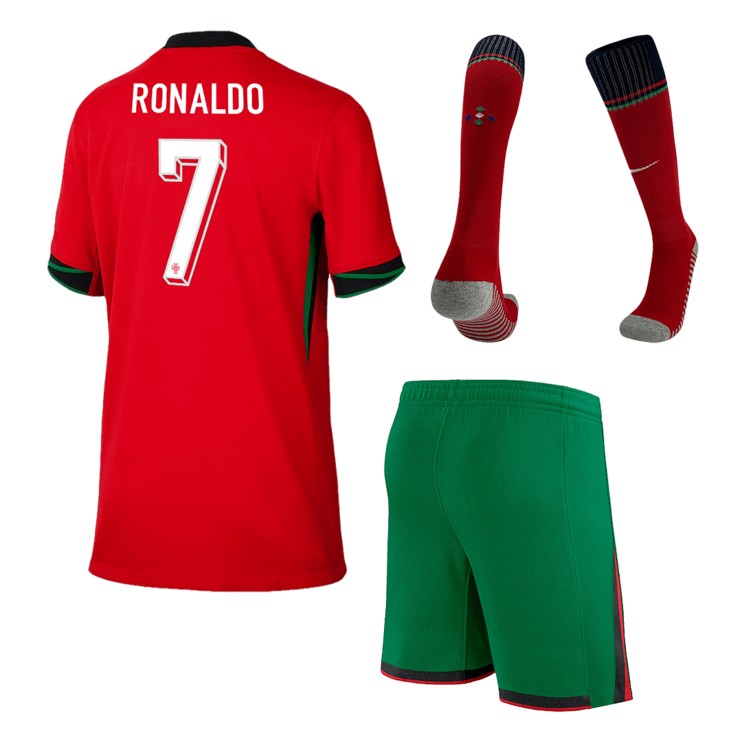 RONALDO #7 Portugal Kid's Home Football Jersey Kit (Jersey+Shorts+Socks) Euro 2024