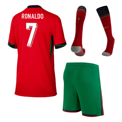 RONALDO #7 Portugal Kid's Home Football Jersey Kit (Jersey+Shorts+Socks) Euro 2024