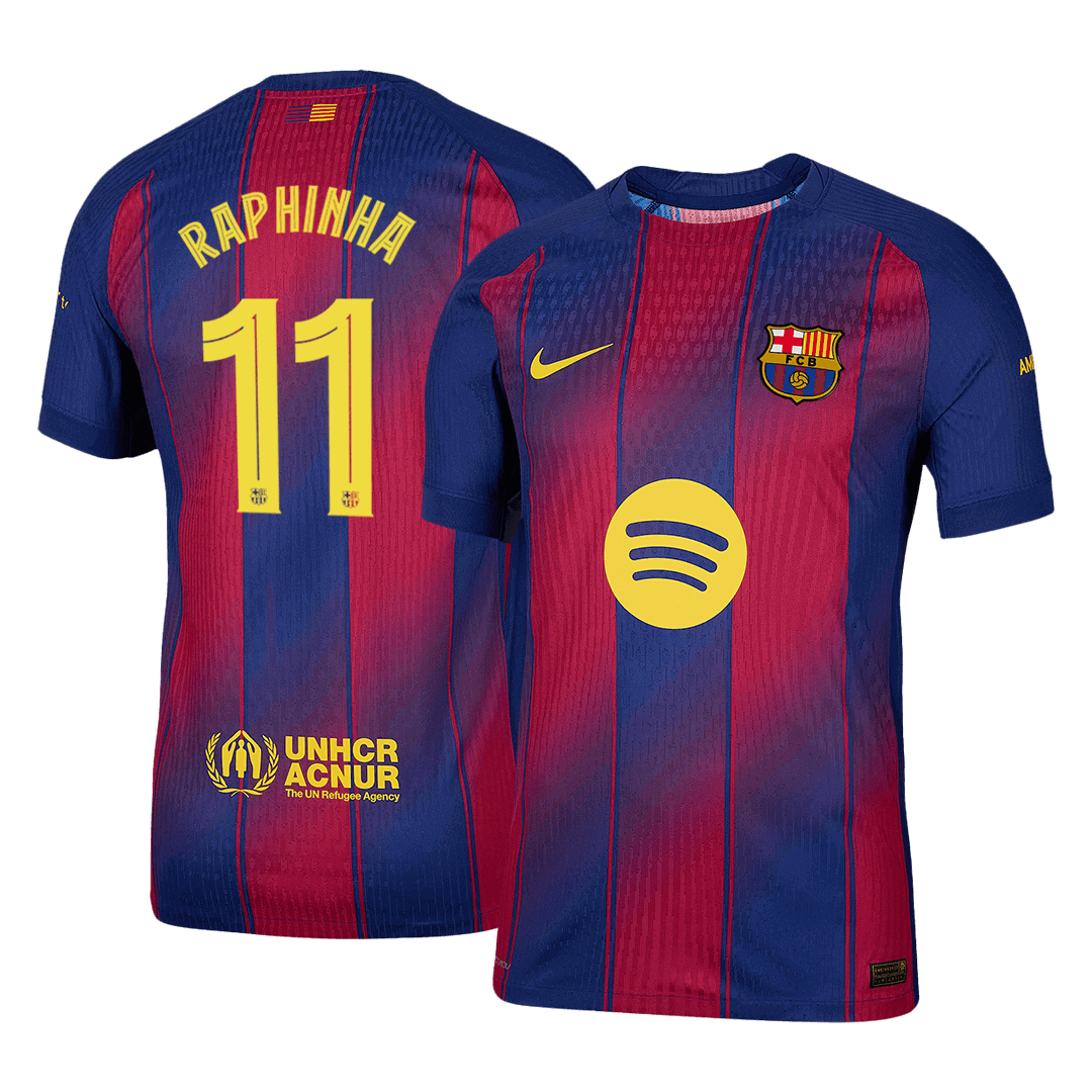 RAPHINHA #11 Barcelona Home Player Version Soccer Jersey 2025/26 - UCL