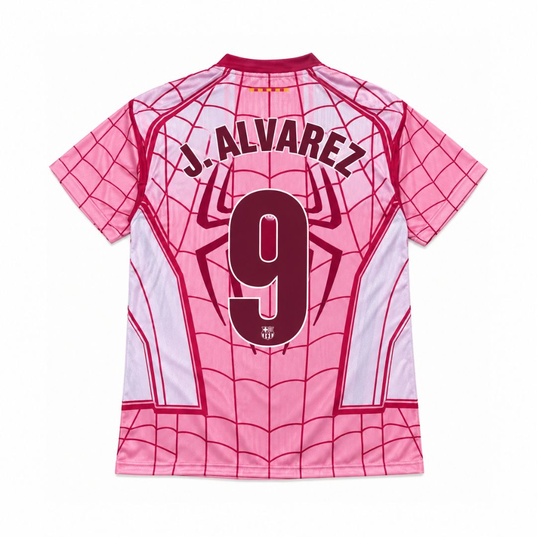 J. ALVAREZ #9 Blaugrana Spider Man Player Version Soccer Jersey 2026/27 Pink