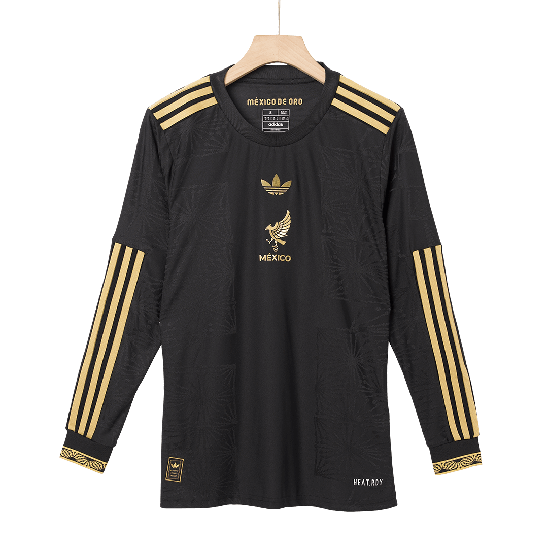 Mexico Third Away Player Version Long Sleeve Soccer Jersey Kit (Jersey+Shorts) 2025 Black - Gold Cup