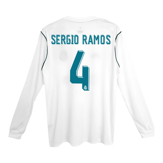 SERGIO RAMOS #4 Retro 2017/18 Real Madrid Home Long Sleeve Soccer Jersey
