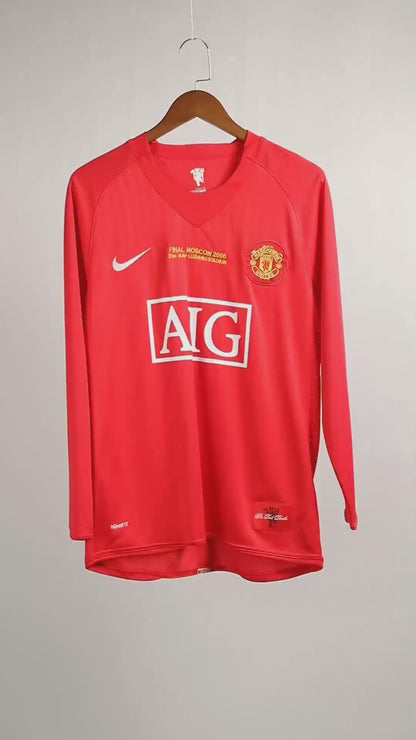 Manchester United 2007/08 Champions League Home Long Sleeve Retro Soccer Jersey - UCL Final